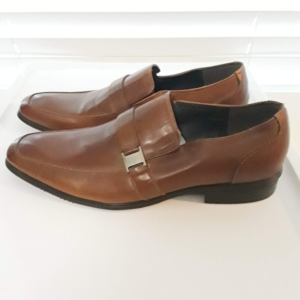 Bosi Men's Single Monk Strap & Buckle Honey Brown Leather Dress Shoes Size 9